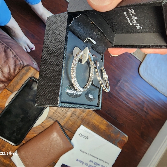 SOLD. DIAMOND HOOP EARRINGS - Picture 7 of 8